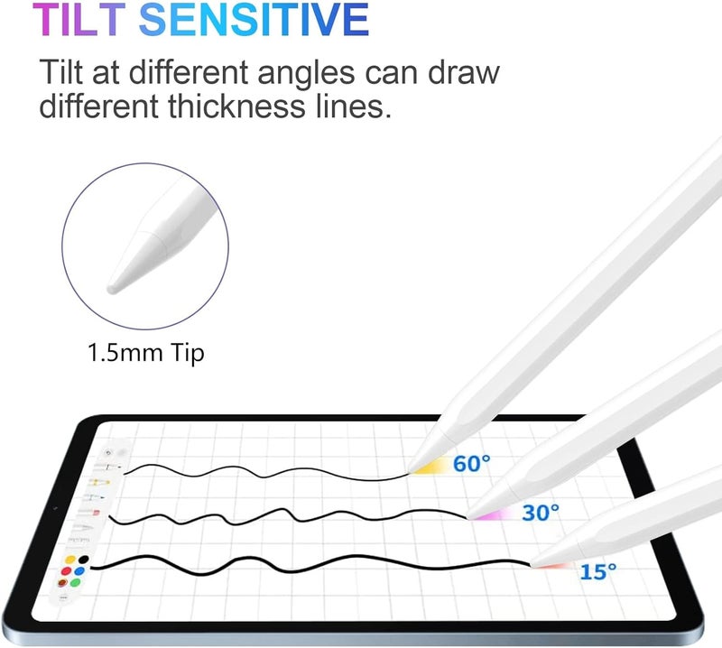 COO ​​​Stylus Pen for iPad 2018-2024 with Palm Rejection, Active Pencil for iPad 10th/9th/8th/7th/6th Generation, for iPad Pro 11/12.9 inch, for iPad Air 5th/4th/3th Gen, for iPad Mini 6th/5th Gen (White) - Image 5